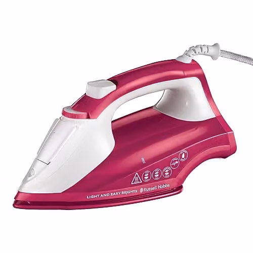 Russell Hobbs Light & Easy Brights Berry Steam Iron in Pink with Ceramic Non-Stick Soleplate, 2400W