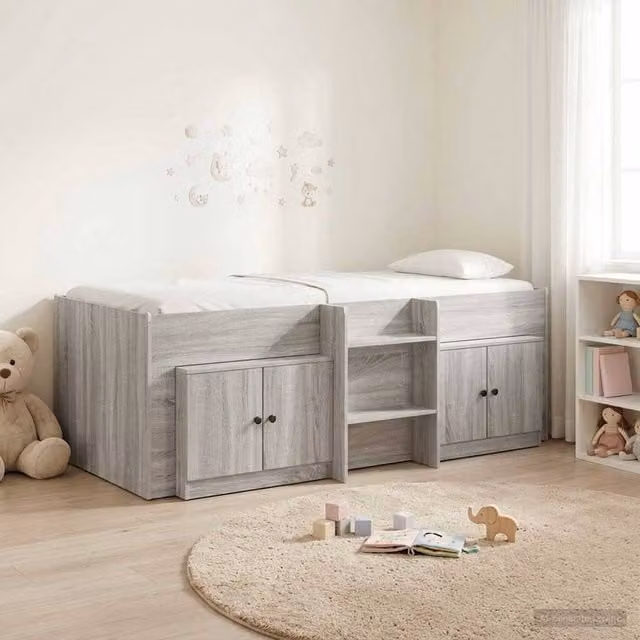 Berkfield Home Loft Bed Frame with Cabinet and Side Compartments in Grey Sonoma Engineered Wood – 1