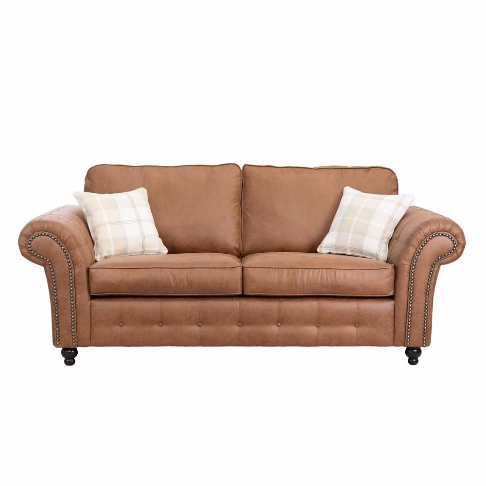 LUXURY LIFE Oakland Suede Fabric Sofa Set in Tan – 3