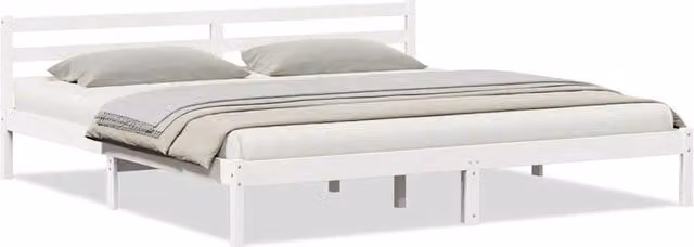 Berkfield Home White Solid Wood Pine Bed Frame with Headboard W/D/H: 200 x 220 cm