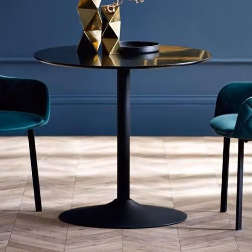 Julian Bowen Nero Round Black Dining Table with Glass Top