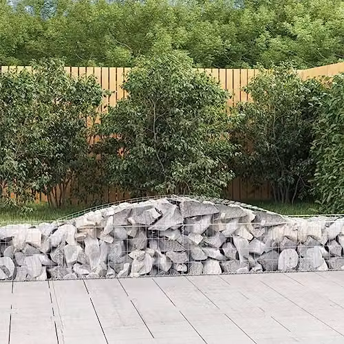 vidaXL Arched Gabion Baskets, 9 Piece Set, Silver Galvanised Steel, W: 400 cm, D: 50 cm, H: 40/60 cm – 2
