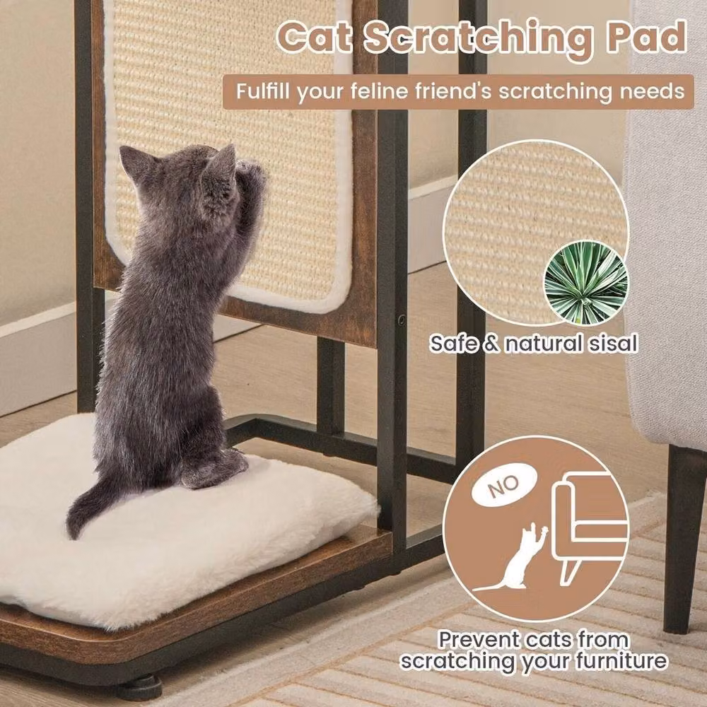 NESTLUNE C-Shaped Modern Cat Side Table and End Table with Integrated Toys, Brown, H 100 cm x W 15 cm x D 15 cm – 5