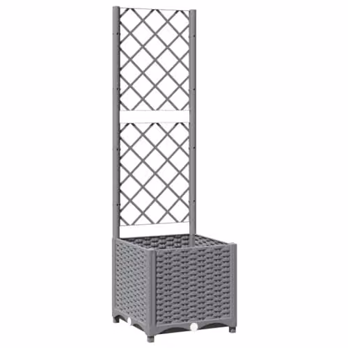 vidaXL Garden Planter with Trellis in Grey, W/D/H: 40 x 40 x 136 cm