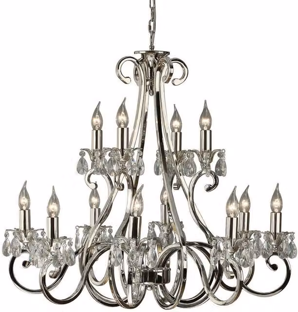 Loops Esher Crystal and Silver Polished Metal 12-Lamp Curved Ceiling Pendant Chandelier, Height: 177 cm, Width: 81 cm, Depth: 81 cm