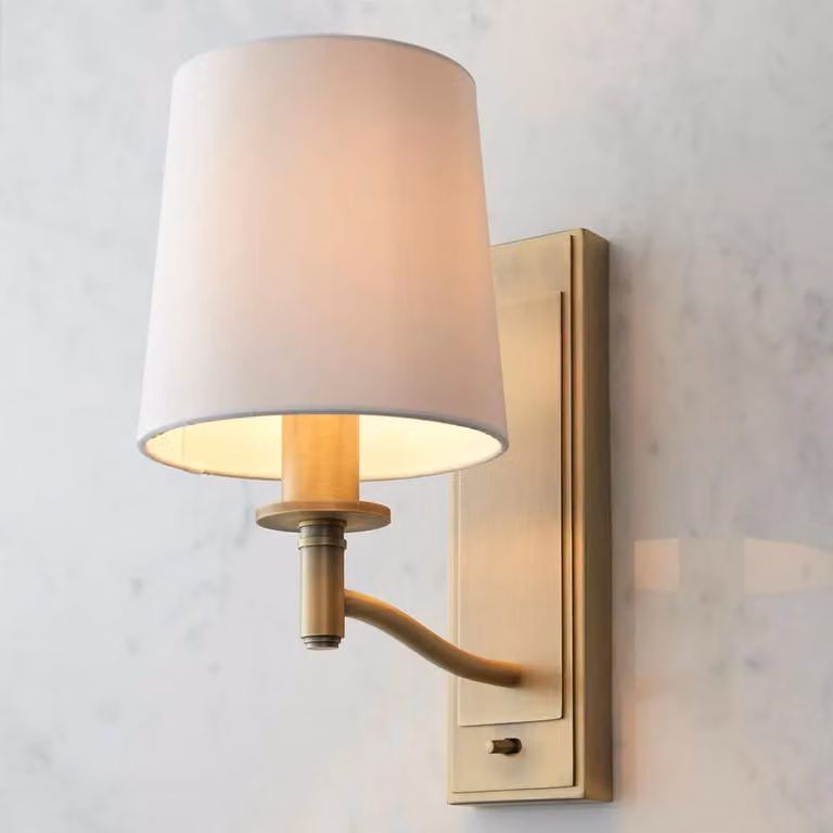 Loops 5 Bulb Ceiling Pendant Lamp and 2 Matching Wall Lights in Matt Antique Brass and White Fabric