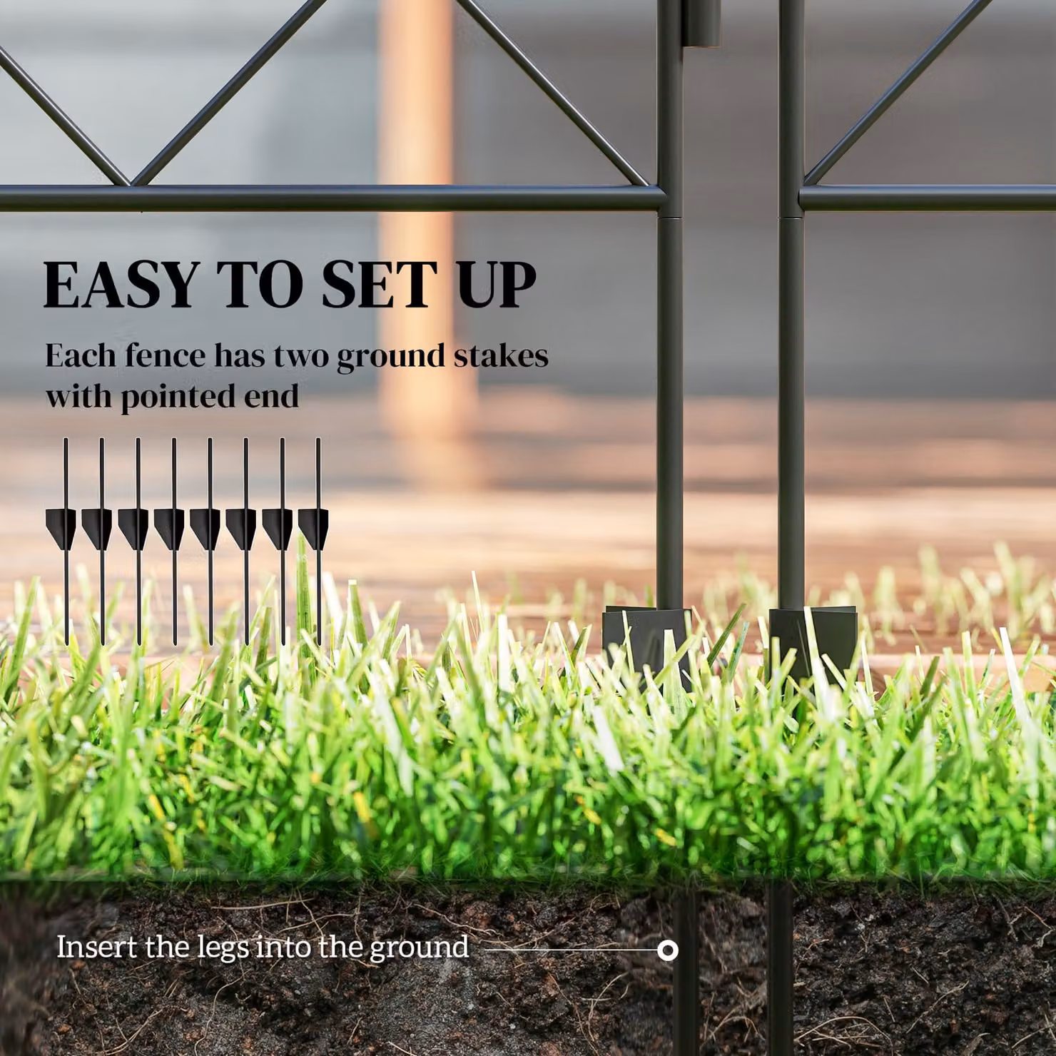 Outsunny Black Decorative Metal Garden Fencing, 4-Piece Rustproof Steel Palisade Flower Bed Border Edging – 10