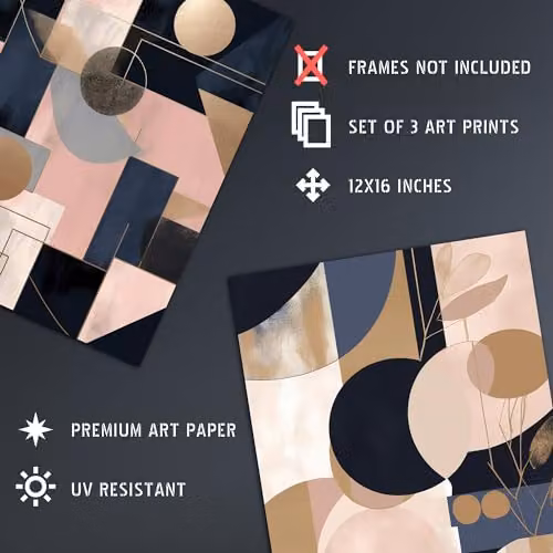 Artery8 Set of 3 Abstract Geometric Paper Poster Prints in Pink, Gold and Blue – 4
