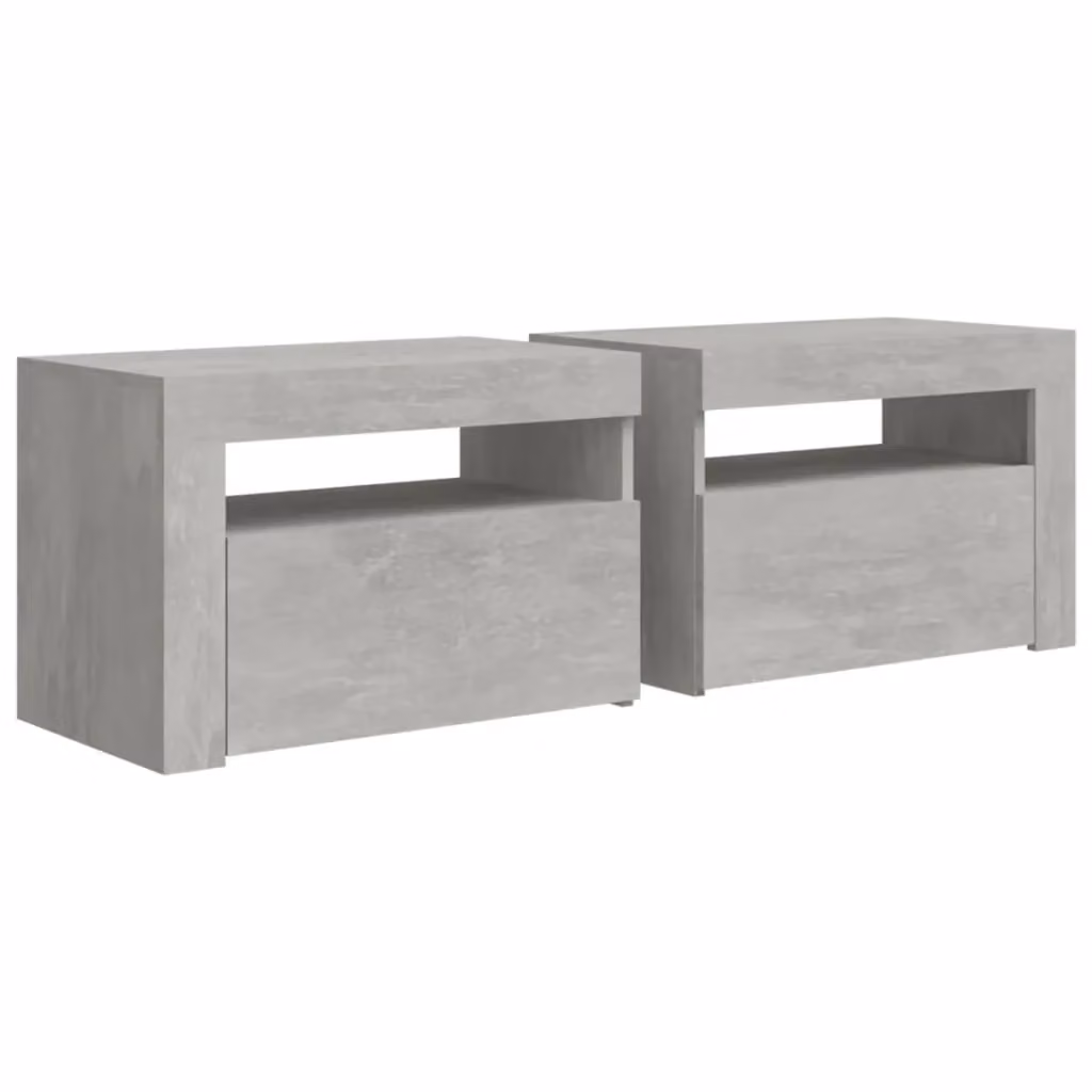 Berkfield Home Set of 2 Modern Bedside Cabinets with Integrated LED Lighting in Concrete Grey, W/D/H: 60 x 35 x 40 cm – 2