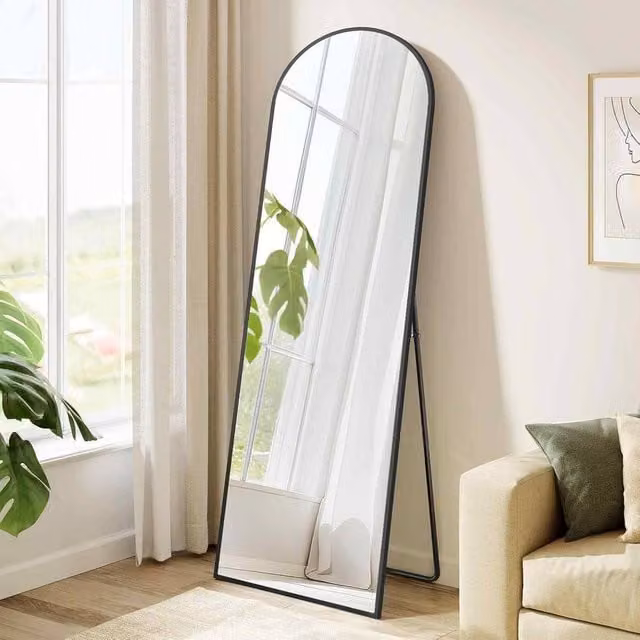 The Bazaarist Arched Floor Standing Body Mirror in Jet Black