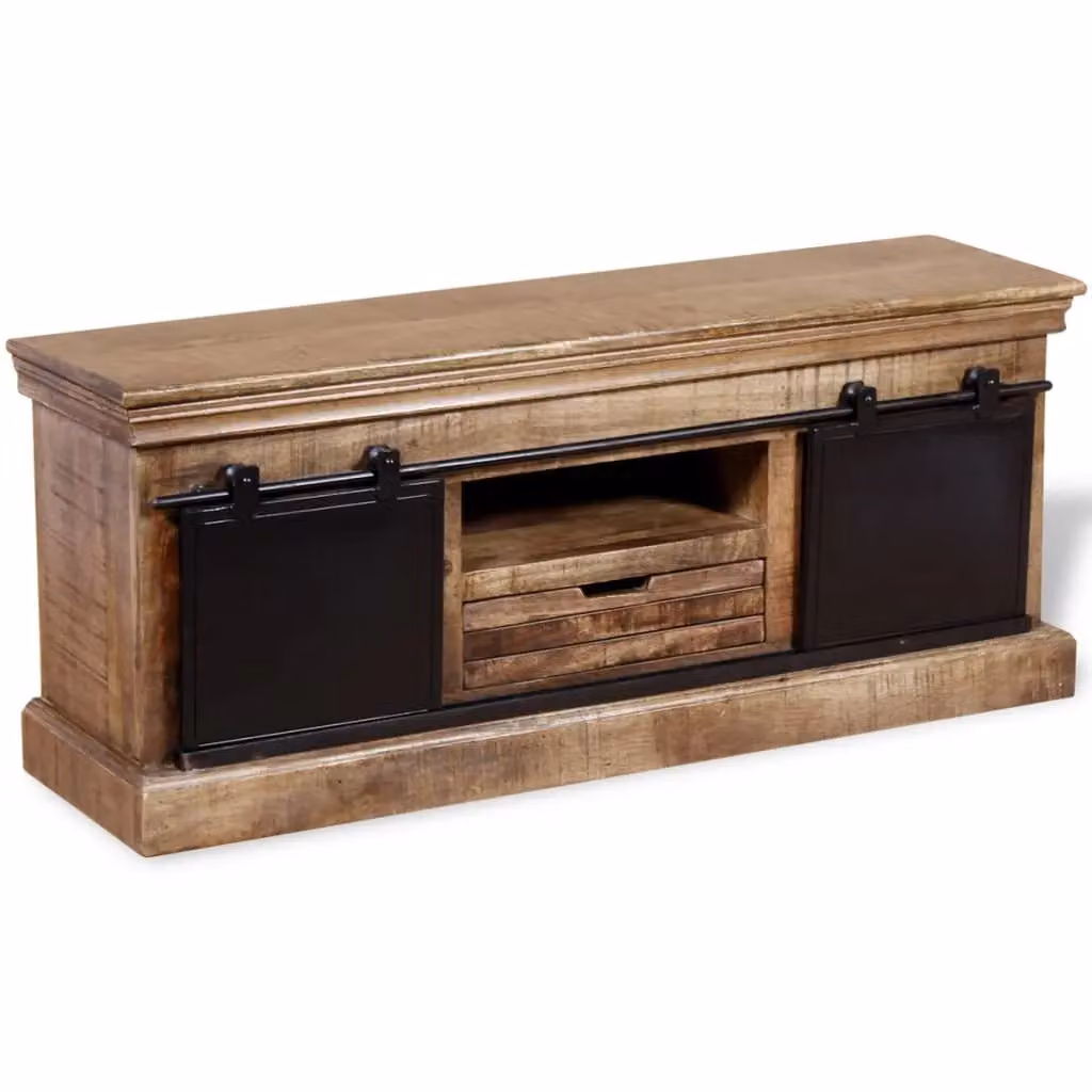 Berkfield Home Industrial TV Cabinet in Brown and Multicolour Solid Mango Wood with 2 Sliding Doors, W/D/H: 110 x 30 x 45 cm – 2