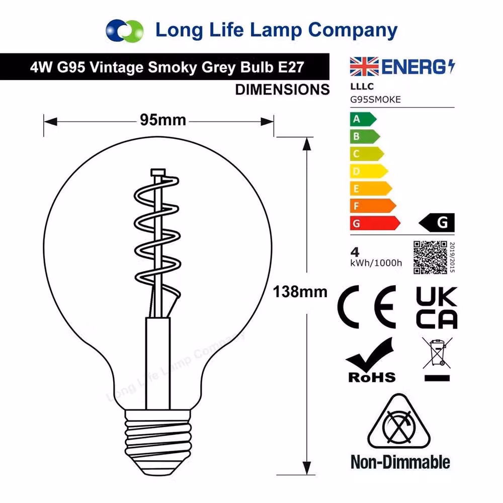 SPETLEK 4W LED G95 Spiral Filament Globe Light Bulb, Warm White, Grey, 1 Pack – 5