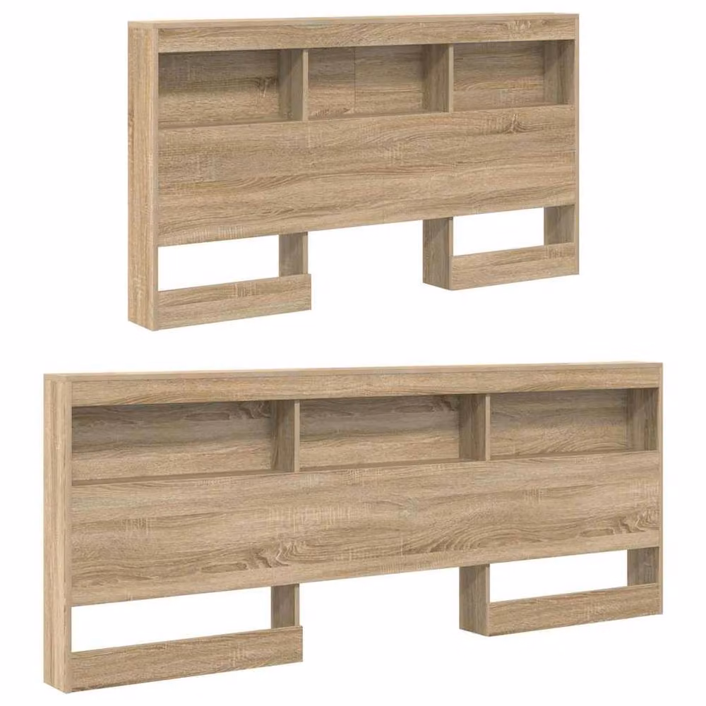 Berkfield Home Storage Headboard with Shelf in Sonoma Oak and Light Tan, Width: 135 cm – 3