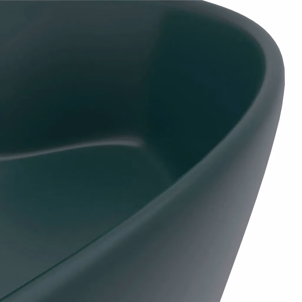 Berkfield Home Luxury Ceramic Round Countertop Wash Basin with Overflow, Matt Dark Green, W: 36 cm, D: 13 cm – 5
