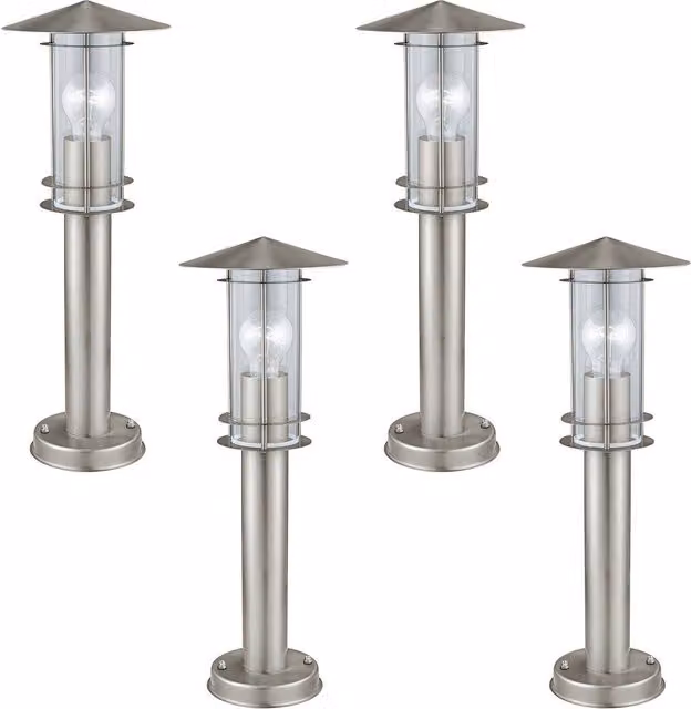 Loops 4 Pack Stainless Steel Outdoor Bollard Lights in Silver, IP44 Rated, Height: 500 mm – 1