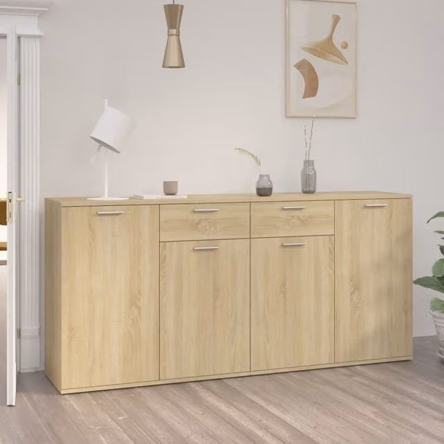 Berkfield Home Sonoma Oak Sideboard in Brown, W/D/H: 160 x 36 x 75 cm