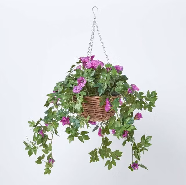 Homescapes Purple Petunia Artificial Hanging Basket Trailing Plant, 80 cm