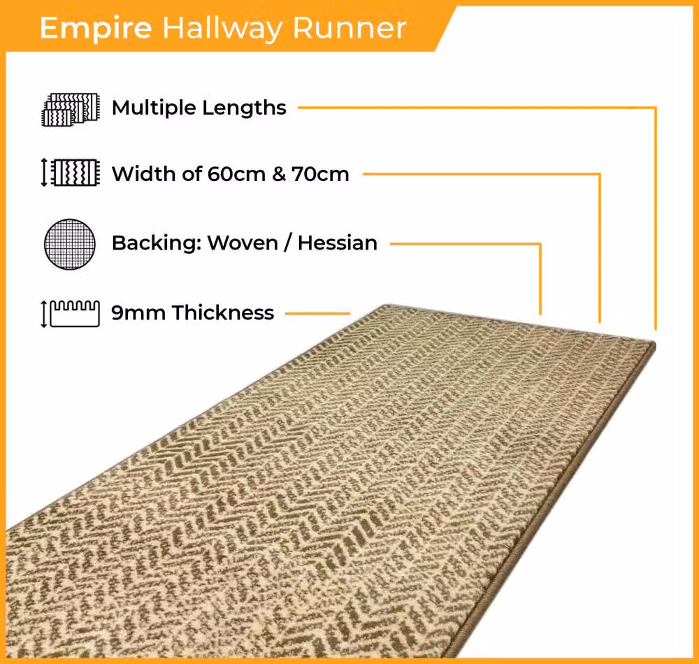 runrug Empire Hallway Carpet Runner Rug in Dark Grey, W: 60 cm, L: 180 cm – 2