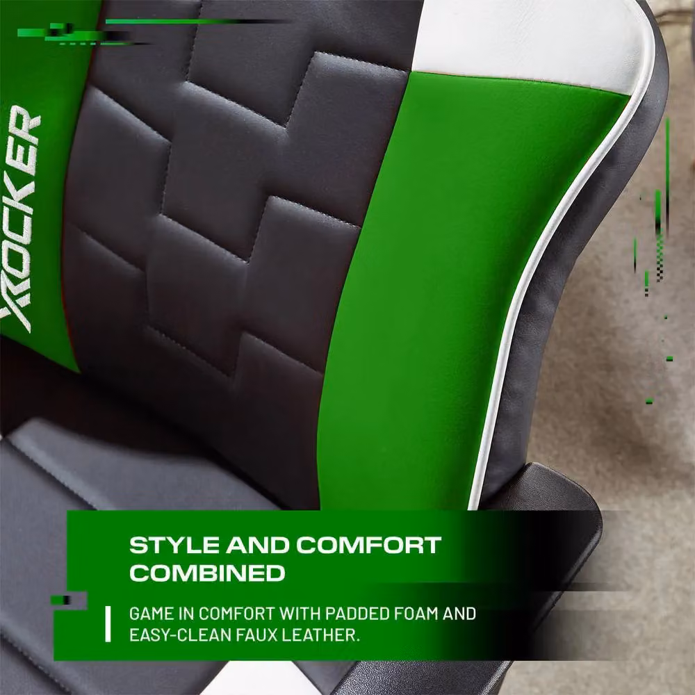 X Rocker Saturn Ergonomic Gaming Chair in Green and Black with 360 Degree Swivel Base and Armrests – 3
