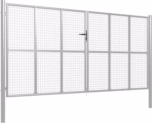 Berkfield Home Silver Galvanised Steel Swing Garden Gate W: 415 cm, H: 250 cm