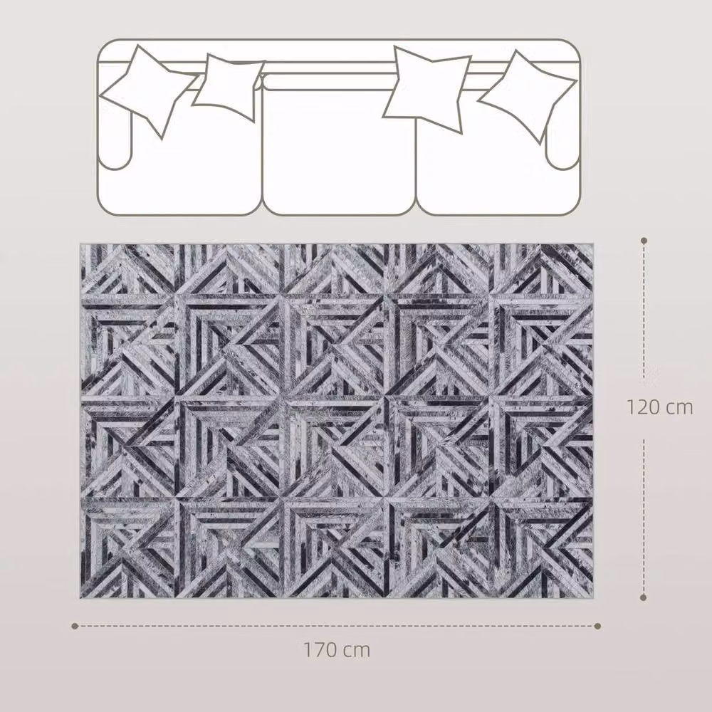 VOGREX Grey Chenille Non-Slip Washable Rectangular Rug, W/D/H: 170 x 120 cm – 2