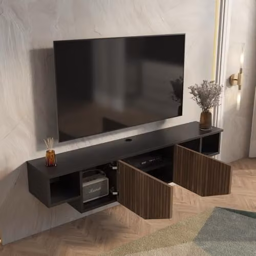 Decorotika Hera Floating TV Stand in Black with Alina Pattern, W: 150 cm, D: 29.5 cm, H: 32 cm – 3
