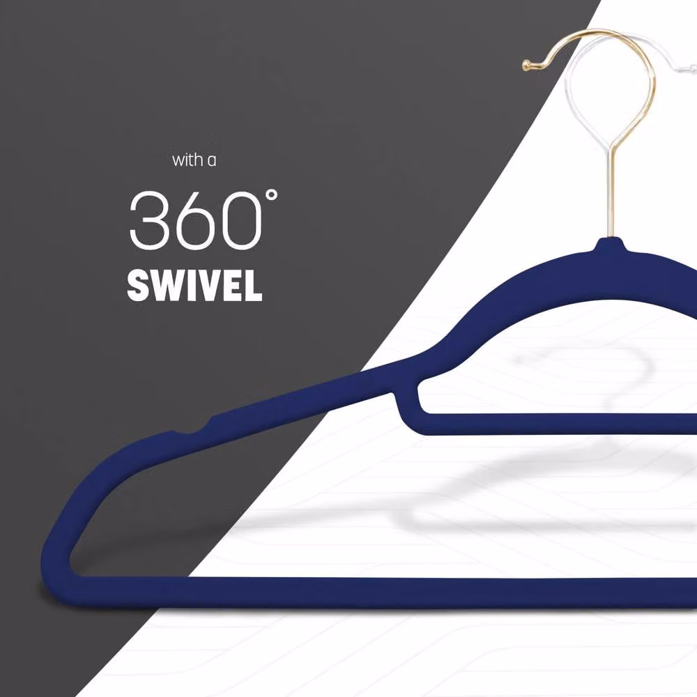 Keplin Non-Slip Velvet Flocked Clothes Hangers with Tie Bar, Blue, 20 Pack – 5