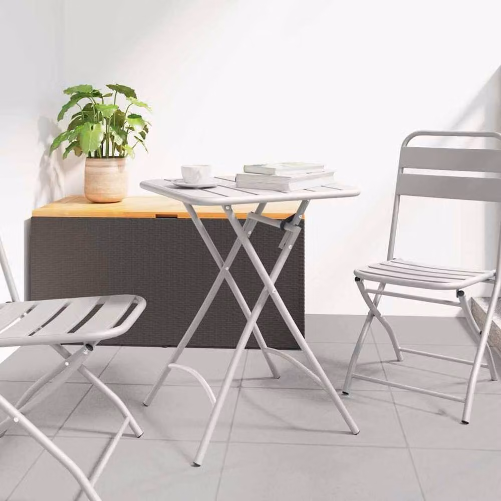 Berkfield Home Folding Garden Table in Beige Metal, W/D/H: 55 x 55 x 73 cm – 2