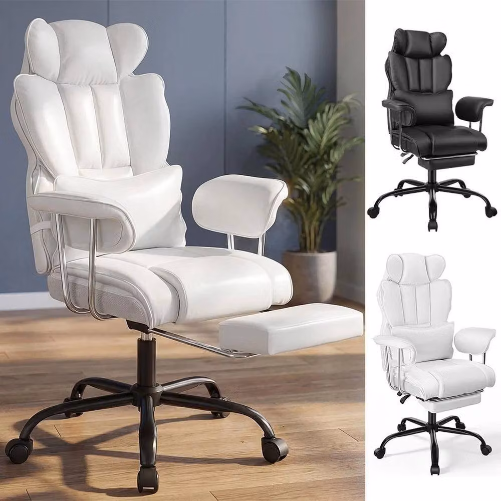 NESTLUNE Black Heavy Duty Executive High Back Office Chair with Headrest and Synthetic Leather Finish – 3
