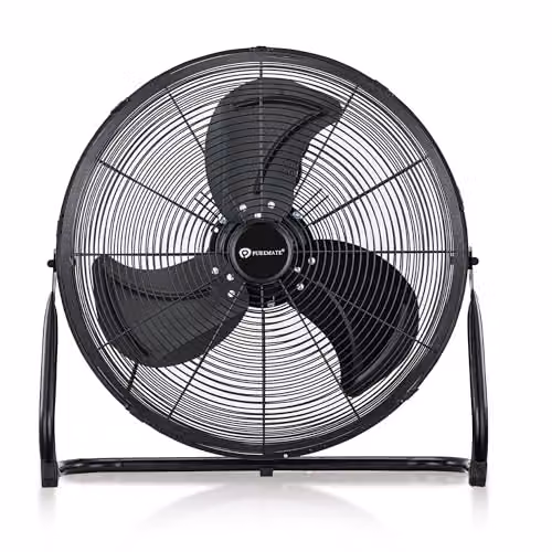 PureMate Chrome Gym Floor Fan in Black and Silver with 3 Speeds and Adjustable Head