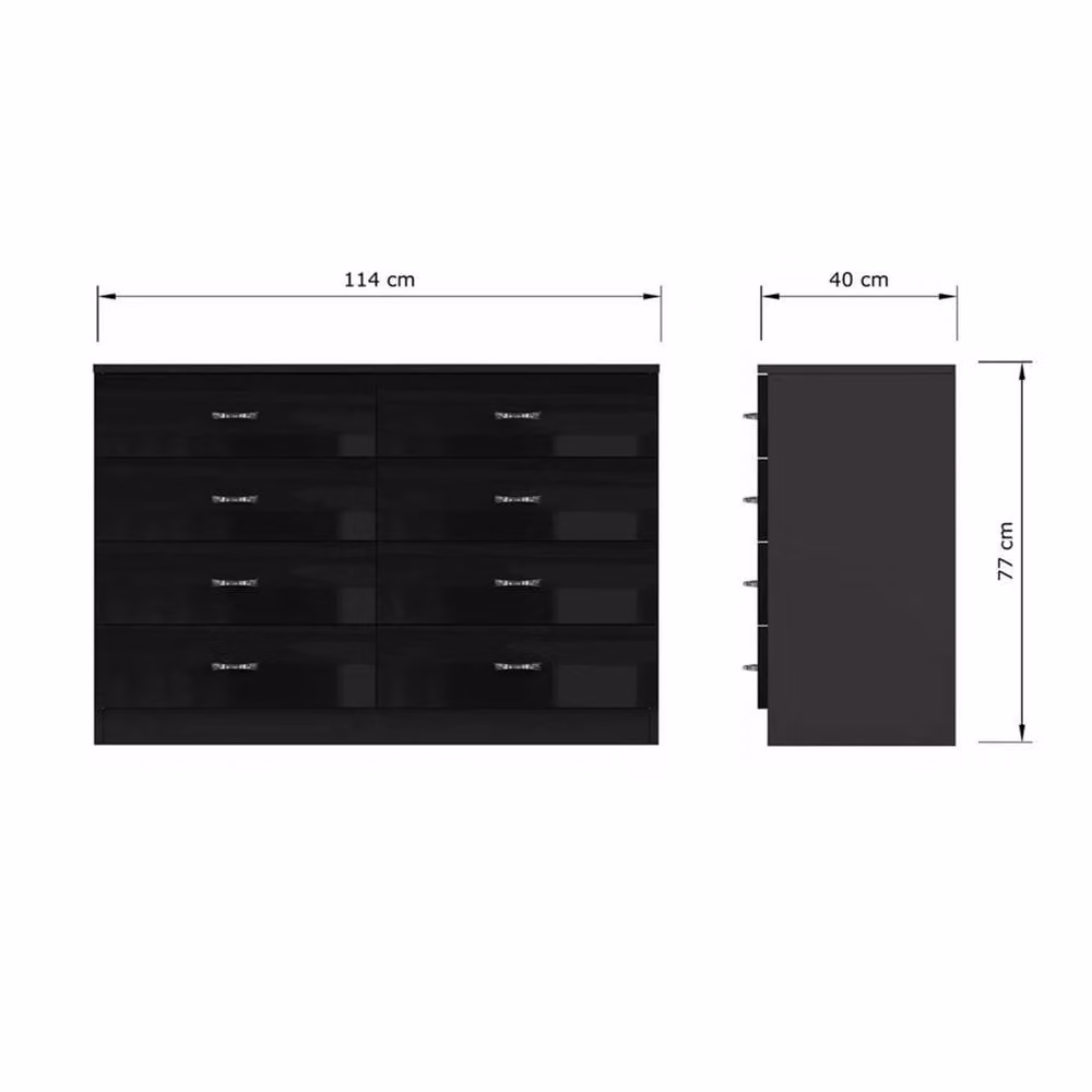 VOGREX 8 Drawer Chest of Drawers in Black Gloss Bedroom Furniture H: 114 cm, W: 77 cm, D: 40 cm – 2
