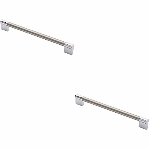 Loops 2 Pack Keyhole Bar Pull Handles in Satin Nickel and Chrome, W: 23.6 cm, H: 1.4 cm, Fixing Centres: 22.4 cm