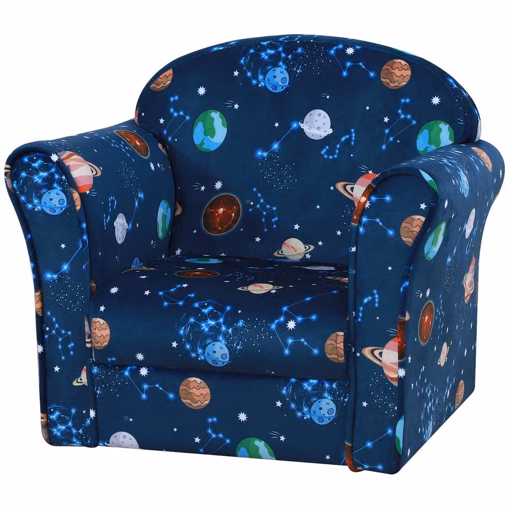 STILVORA Children's Armchair with Solid Wood Frame and Blue Fabric Upholstery – 4