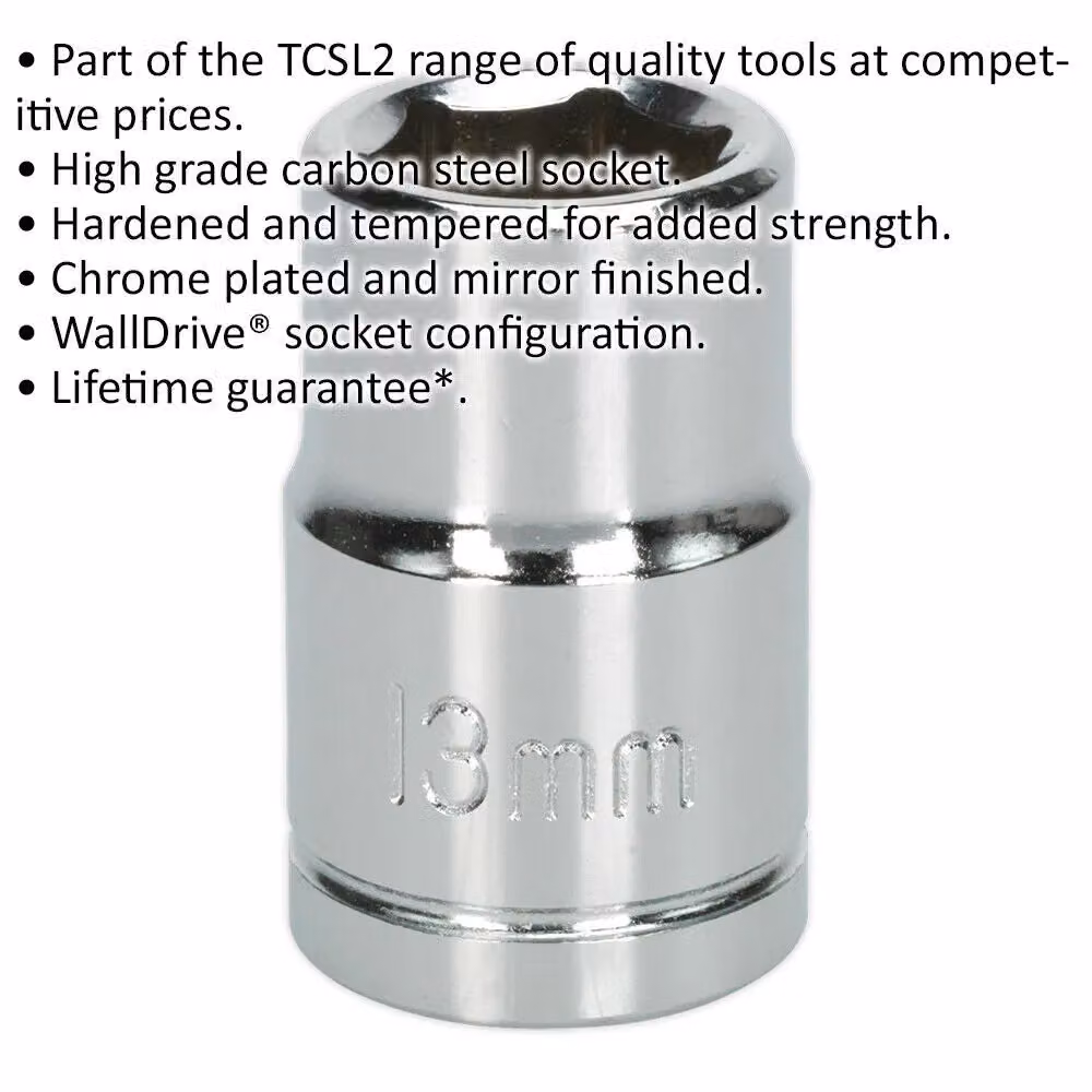 Loops 13mm Chrome Plated 1/2 inch Square Drive Socket in Silver Carbon Steel – 2