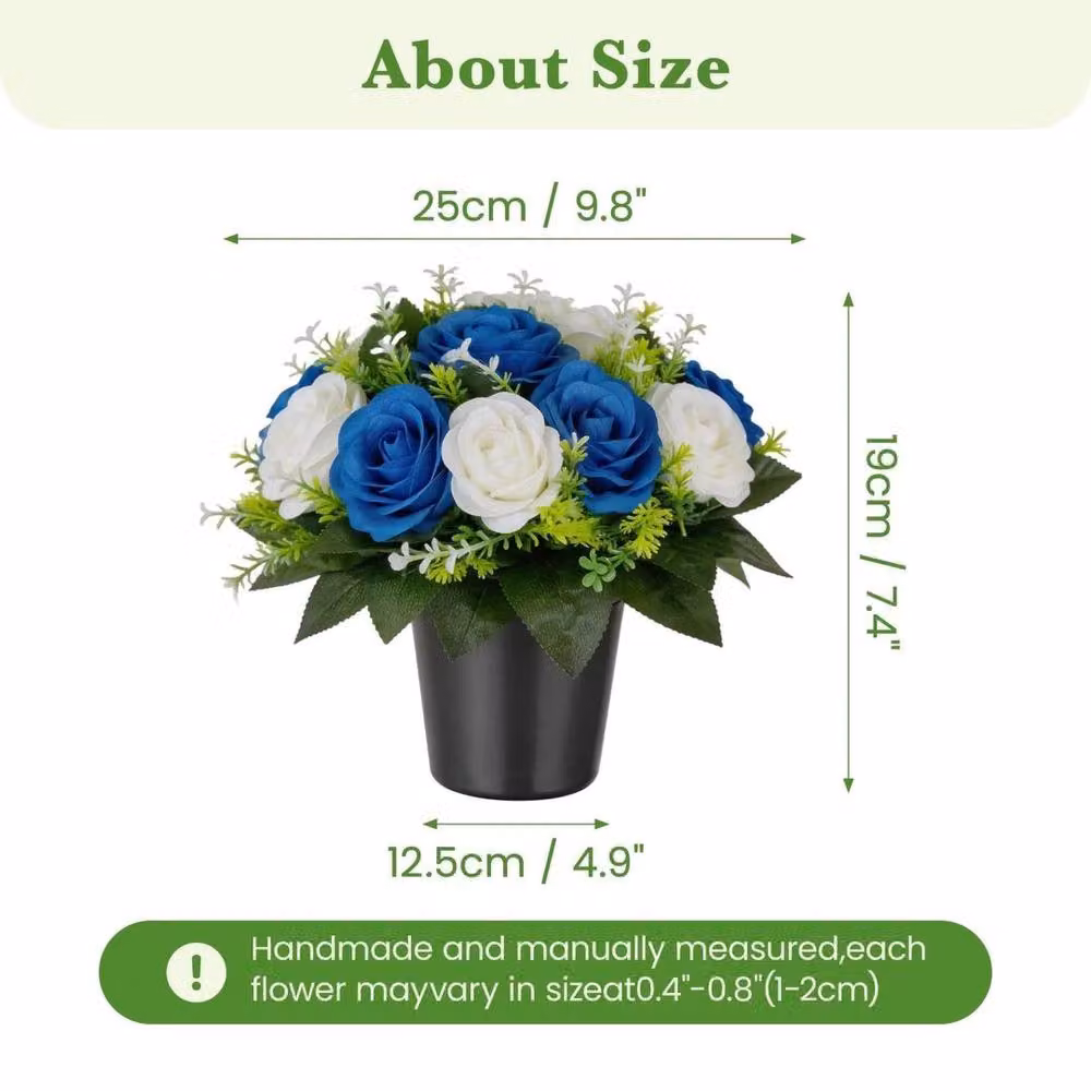 SPETLEK 2 Pack Blue Silk Artificial Rose Grave Flowers for Condolence – 2