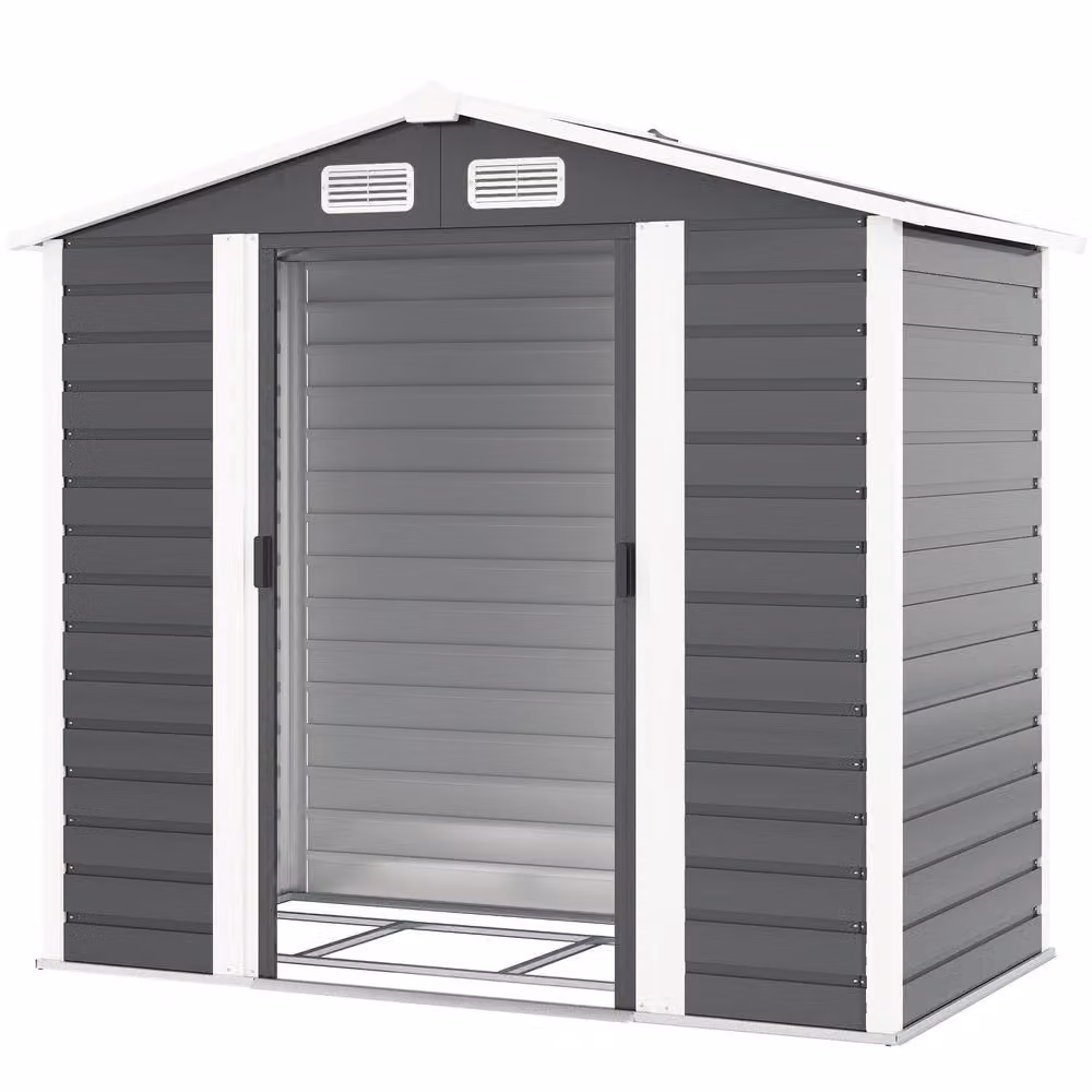 Rolipo Dark Grey Galvanised Steel Garden Shed with Foundation Kit and Lock – 2