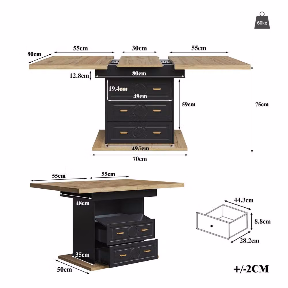 BTM Black Extendable Rectangular Dining Table for 6 People, W/D/H: 160 x 80 x 75 cm – 5