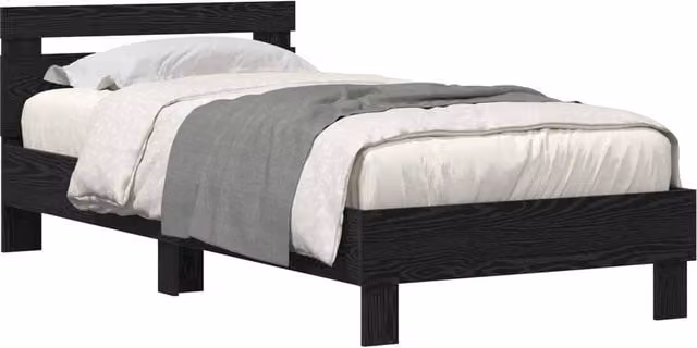 Berkfield Home Modern Bed Frame with Under-Bed LED Lighting in Black Oak, Engineered Wood, W: 75 cm x L: 190 cm – 1