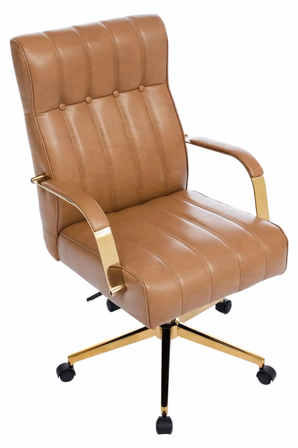 Living and Home Brown Ergonomic High Back Office Chair with Synthetic Leather and Gold Details – 2