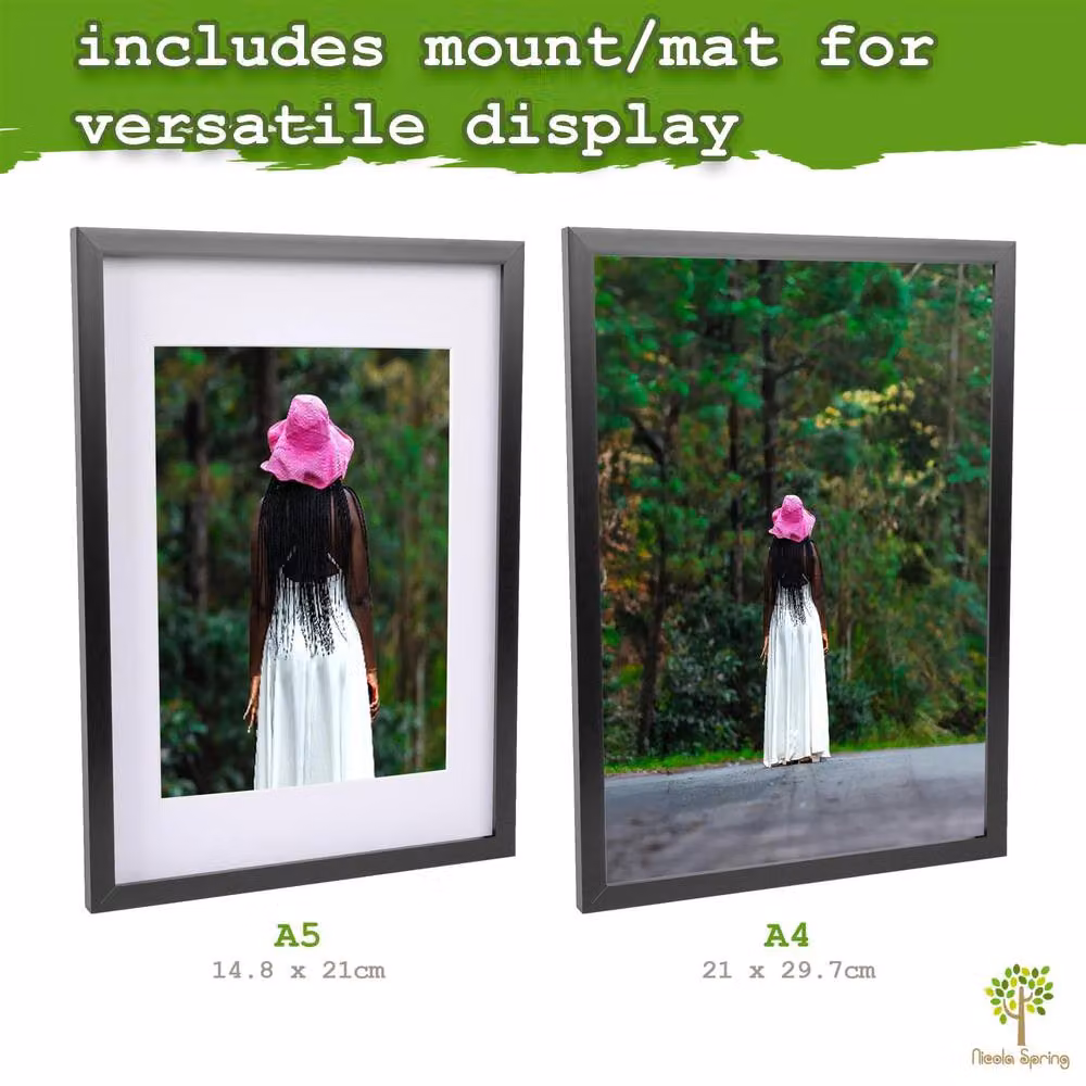 Nicola Spring Black Rectangular Single Photo Frames with A5 Mounts, Pack of 3 – 5