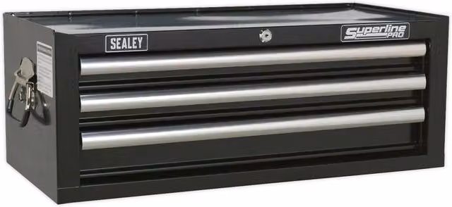 Loops Black 3 Drawer Mid-Box Lockable Tool Chest Storage Cabinet W: 67 cm, D: 32 cm, H: 25.5 cm