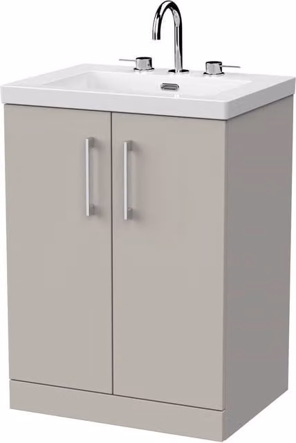 Balterley Pershall 2 Door Freestanding Vanity Unit and 3TH Fireclay Basin in Pebble Grey, 600mm