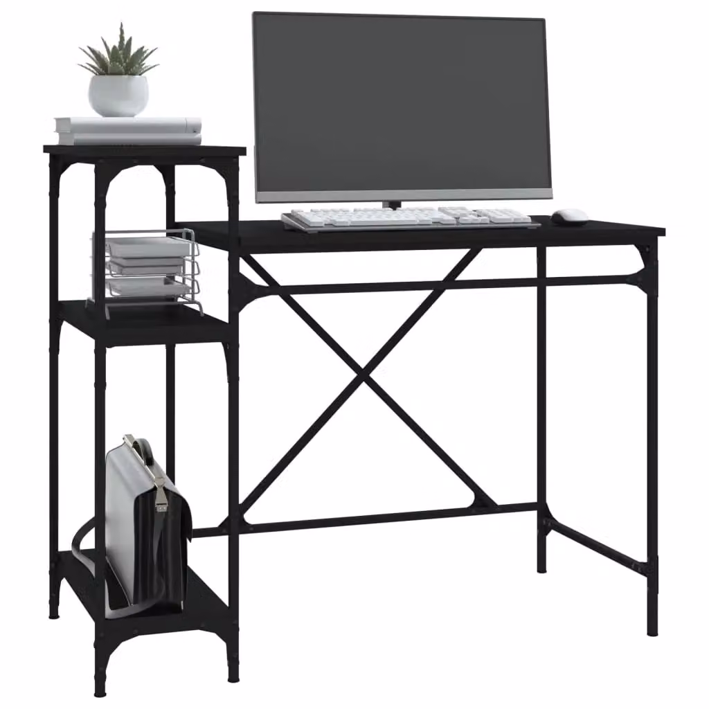 Berkfield Industrial Computer Desk with Shelves in Black, W/D/H: 105 x 50 x 90 cm – 3