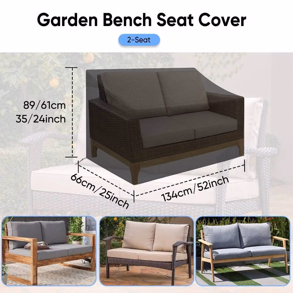 EONLION Waterproof 2 Seater Outdoor Bench Seat Cover in Black, Width: 100 cm – 2