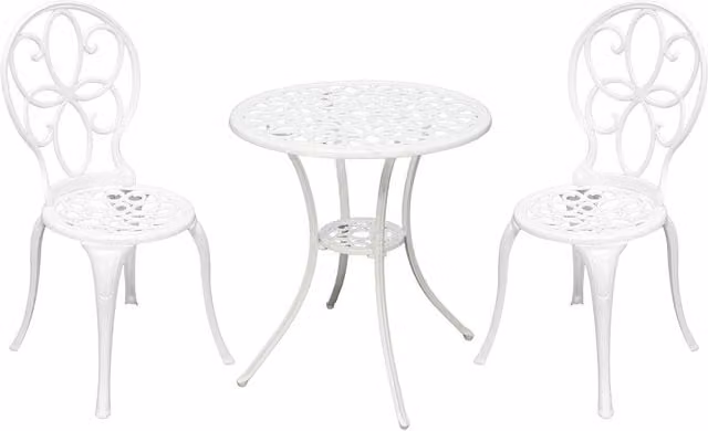 Signature Homes Gardens SHG Rayleigh White Powder Coated Cast Aluminium Bistro Set with Cushions