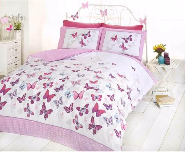 Rapport Reversible Graphic Duvet Cover Set in Pink, Purple, Blue and White, W/D/H: 140 x 200 cm