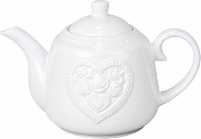Four Candle White Ceramic Teapot with Floral Detail, 20 cm – 1
