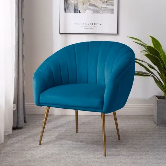 Artemis Home Helena Velvet Tub Accent Chair in Petrol with Bronze Details – 1