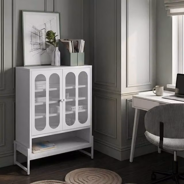 Wyld and Coco White Metal 2-Door Sideboard with 5 Shelves – 1