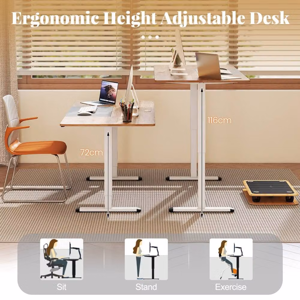 Costway Electric Height Adjustable Standing Desk in Beige, W: 140 cm, D: 70 cm – 2